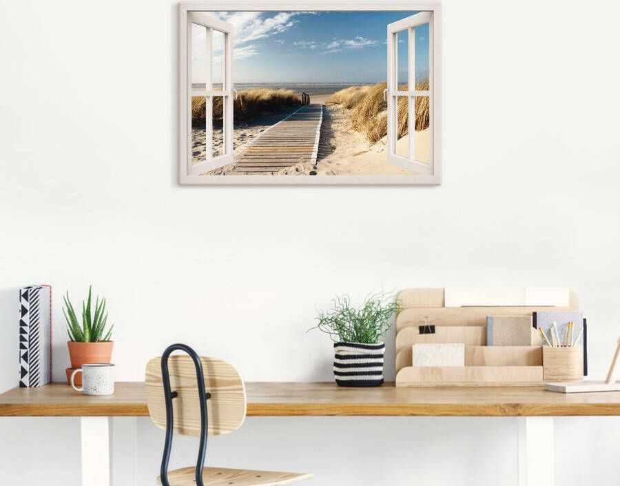 Artland Artprint Blik uit het venster Noordzeestrand op Langeoog als artprint op linnen poster muursticker in verschillende maten