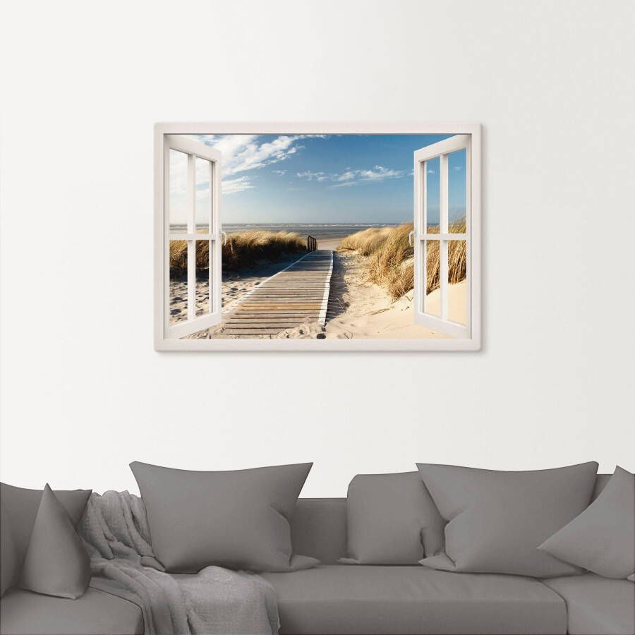 Artland Artprint Blik uit het venster Noordzeestrand op Langeoog als artprint op linnen poster muursticker in verschillende maten