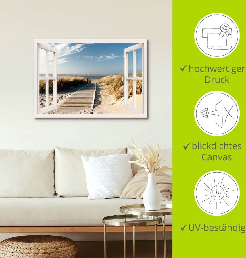 Artland Artprint Blik uit het venster Noordzeestrand op Langeoog als artprint op linnen poster muursticker in verschillende maten