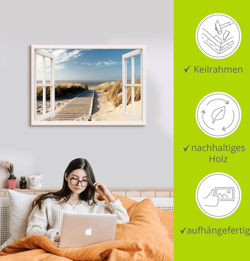 Artland Artprint Blik uit het venster Noordzeestrand op Langeoog als artprint op linnen poster muursticker in verschillende maten