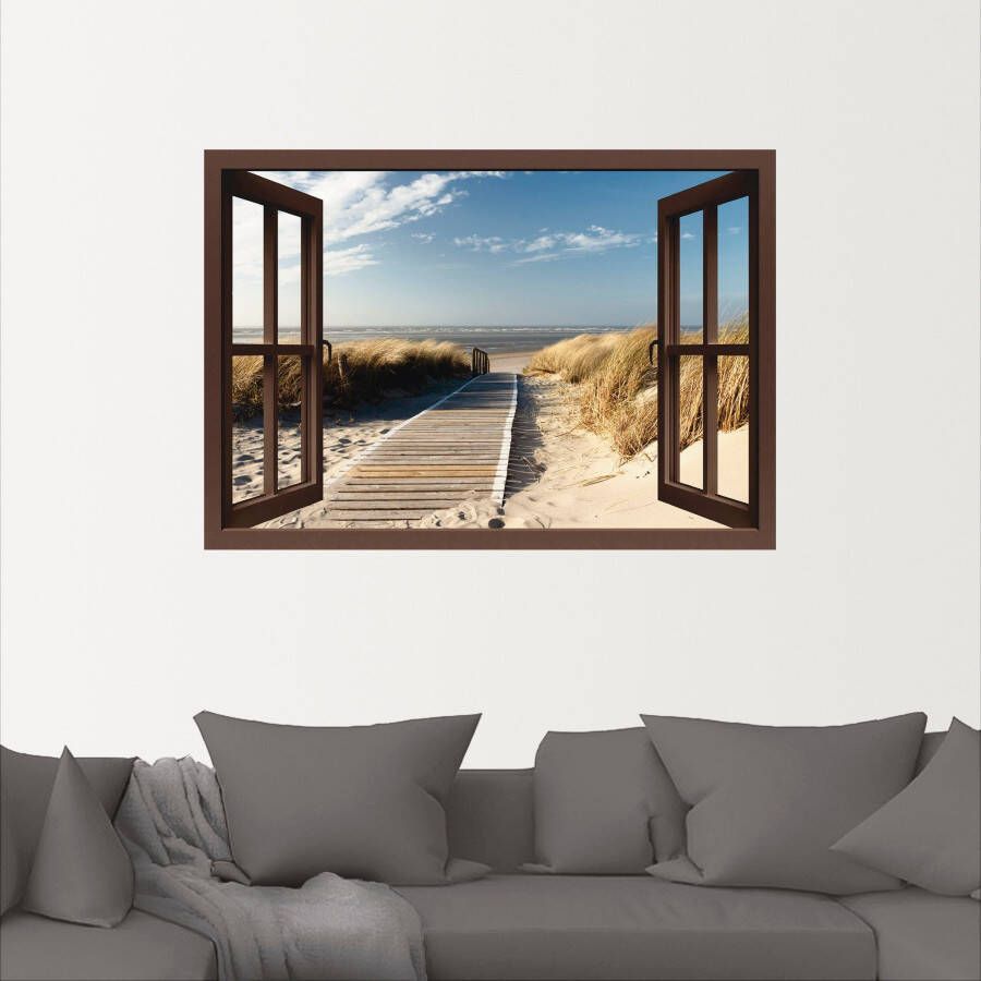 Artland Artprint Blik uit het venster Noordzeestrand op Langeoog als artprint op linnen poster muursticker in verschillende maten