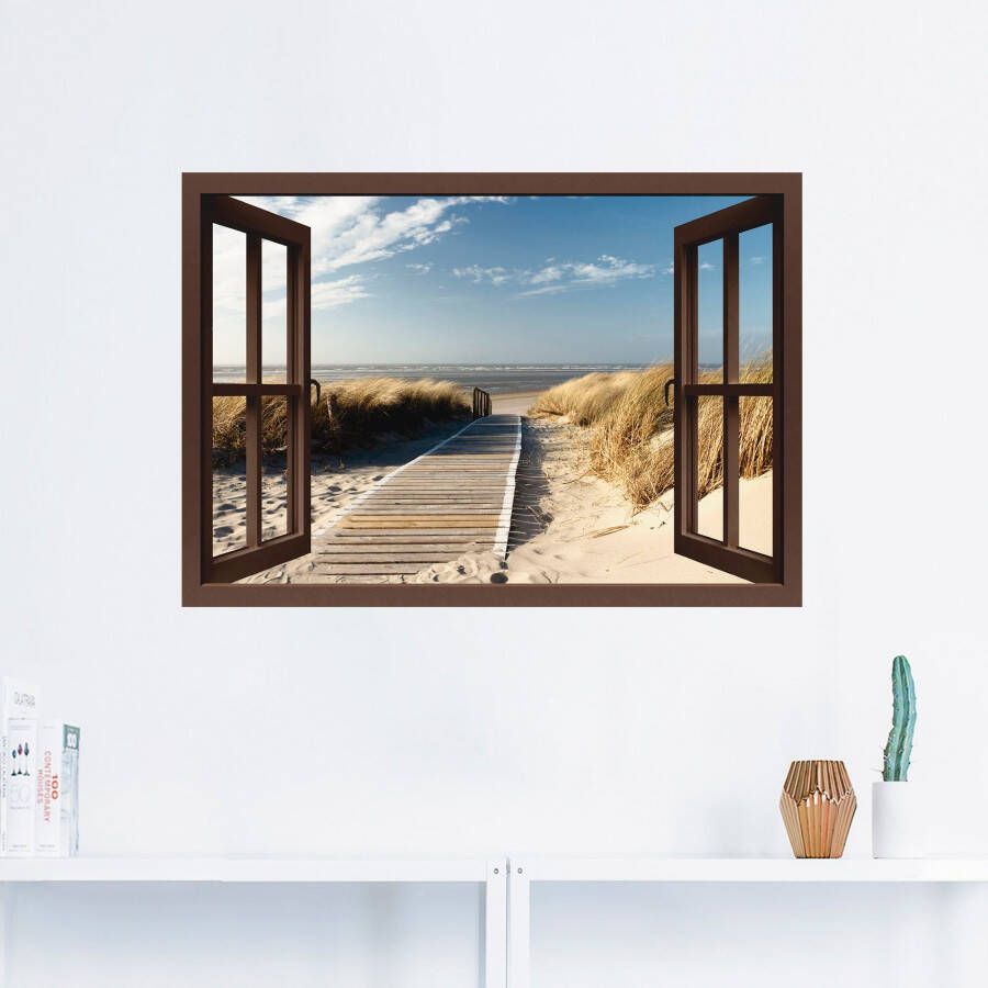 Artland Artprint Blik uit het venster Noordzeestrand op Langeoog als artprint op linnen poster muursticker in verschillende maten