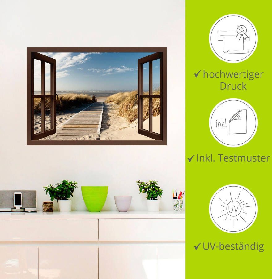 Artland Artprint Blik uit het venster Noordzeestrand op Langeoog als artprint op linnen poster muursticker in verschillende maten