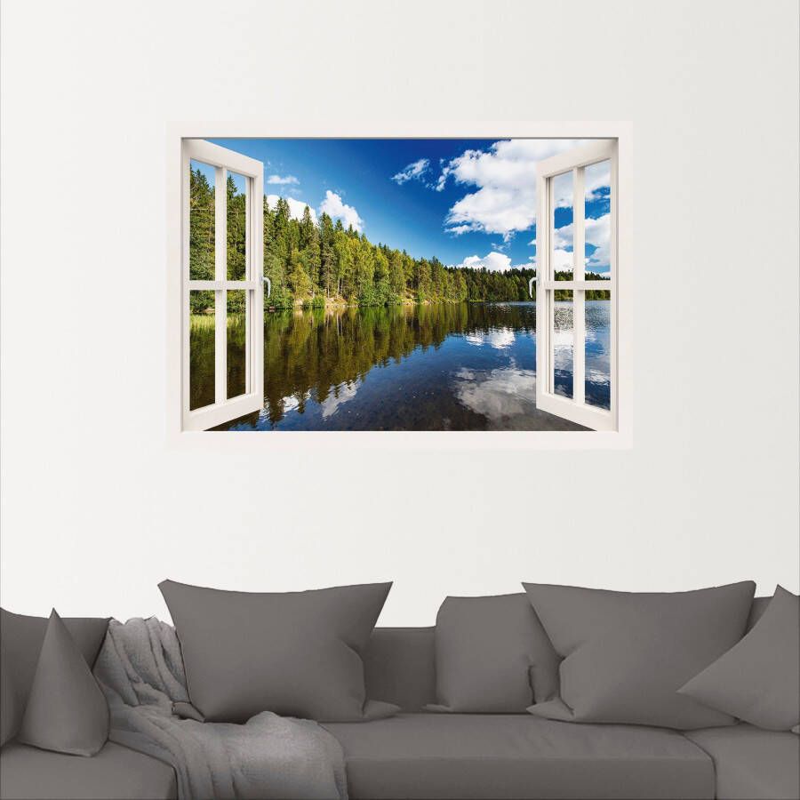 Artland Artprint Blik uit het venster Noors landschap als artprint van aluminium artprint op linnen muursticker verschillende maten