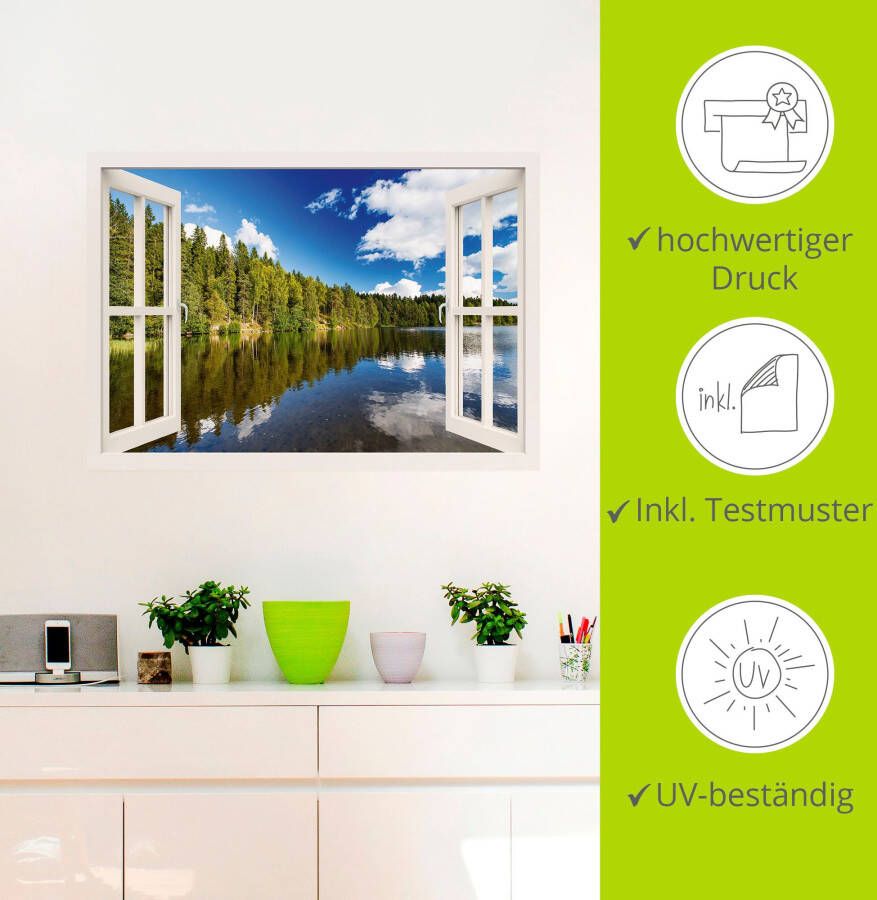 Artland Artprint Blik uit het venster Noors landschap als artprint van aluminium artprint op linnen muursticker verschillende maten