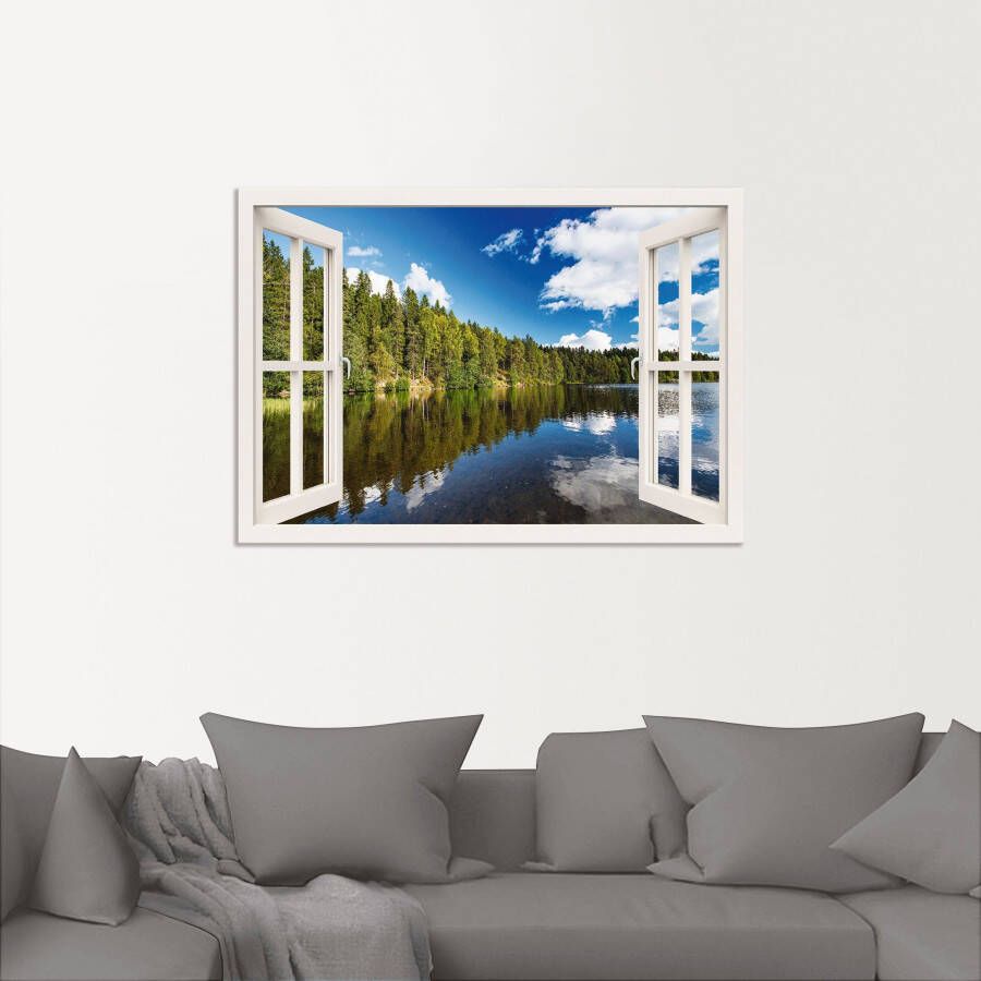 Artland Artprint Blik uit het venster Noors landschap als artprint van aluminium artprint op linnen muursticker verschillende maten