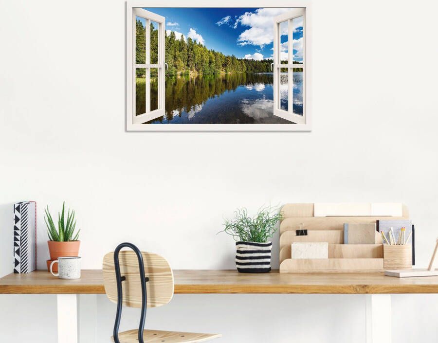 Artland Artprint Blik uit het venster Noors landschap als artprint van aluminium artprint op linnen muursticker verschillende maten