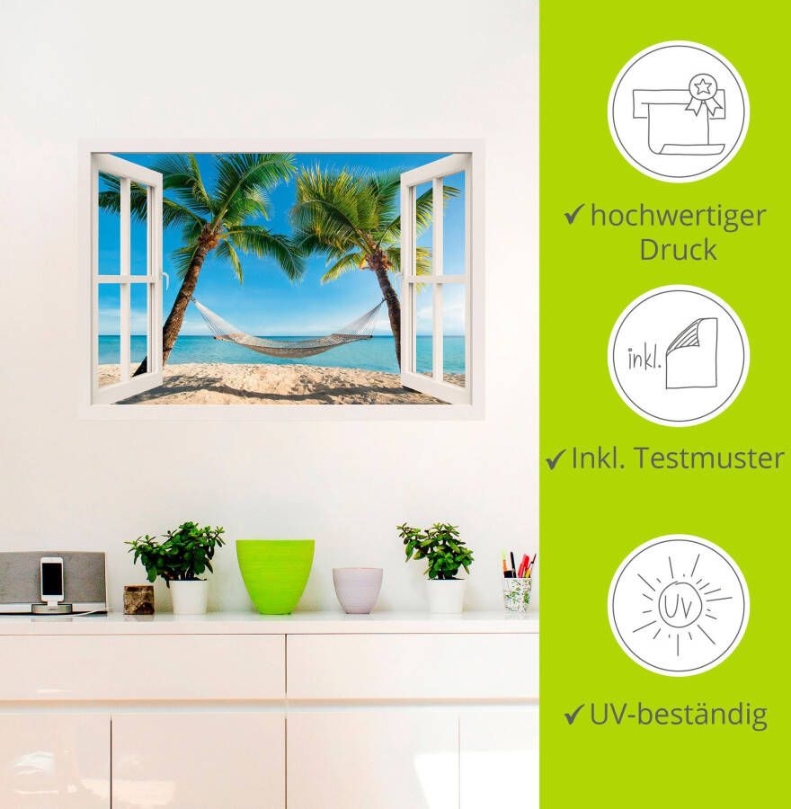 Artland Artprint Blik uit het venster palmenstrand Caribic als artprint van aluminium artprint voor buiten artprint op linnen poster muursticker