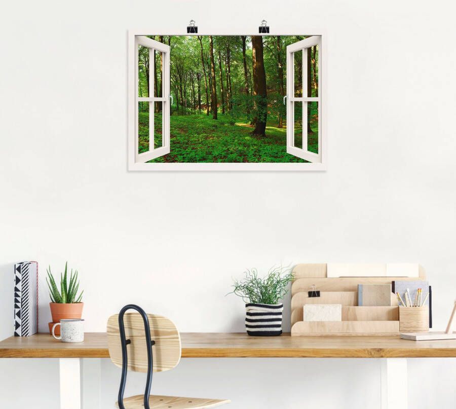 Artland Artprint op linnen Blik uit het venster panorama groen zomerbos - Foto 2