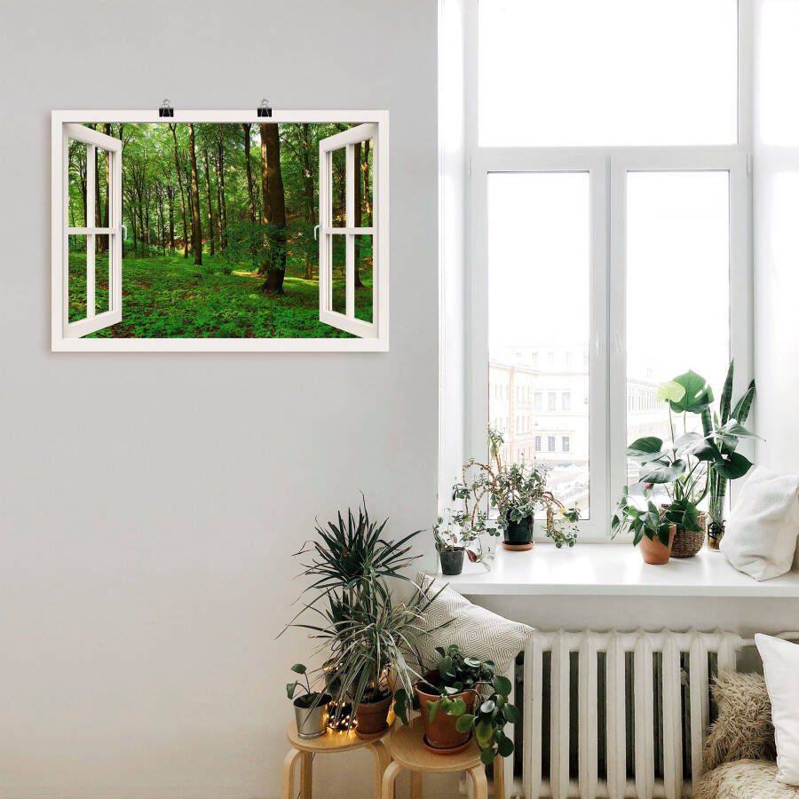 Artland Artprint op linnen Blik uit het venster panorama groen zomerbos - Foto 3