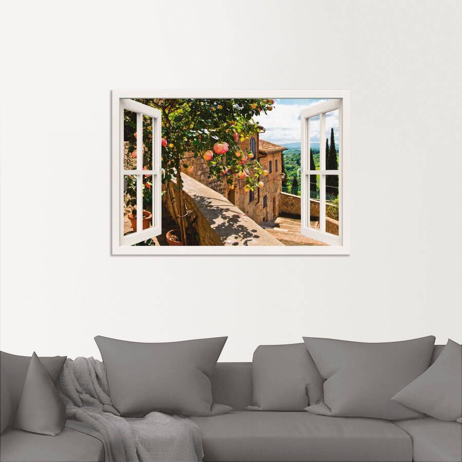 Artland Artprint Blik uit het venster rozen op balkon Toscane als artprint van aluminium artprint voor buiten artprint op linnen poster muursticker