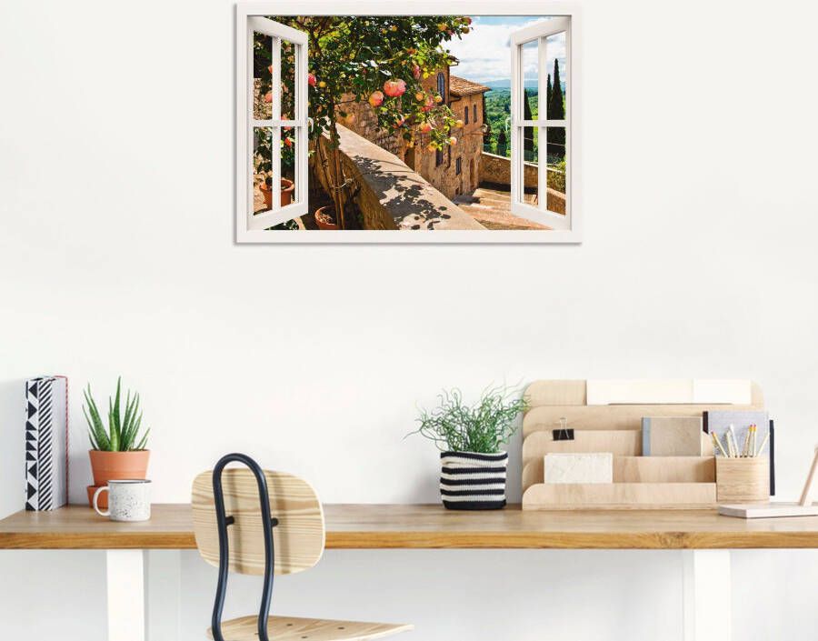 Artland Artprint Blik uit het venster rozen op balkon Toscane als artprint van aluminium artprint voor buiten artprint op linnen poster muursticker