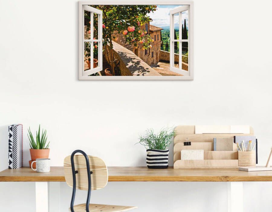 Artland Artprint Blik uit het venster rozen op balkon Toscane als artprint van aluminium artprint voor buiten artprint op linnen poster muursticker