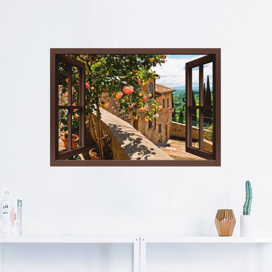 Artland Artprint Blik uit het venster rozen op balkon Toscane als artprint van aluminium artprint voor buiten artprint op linnen poster muursticker