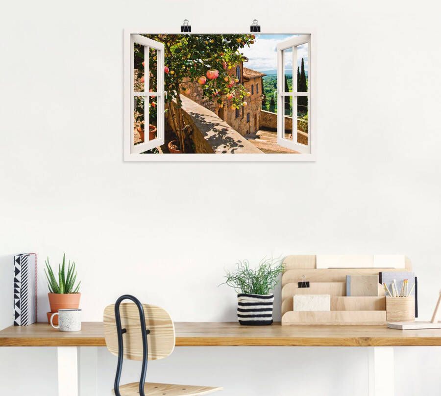 Artland Artprint Blik uit het venster rozen op balkon Toscane als artprint van aluminium artprint voor buiten artprint op linnen poster muursticker