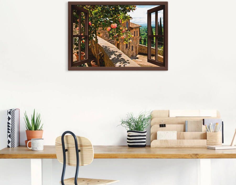 Artland Artprint Blik uit het venster rozen op balkon Toscane als artprint van aluminium artprint voor buiten artprint op linnen poster muursticker