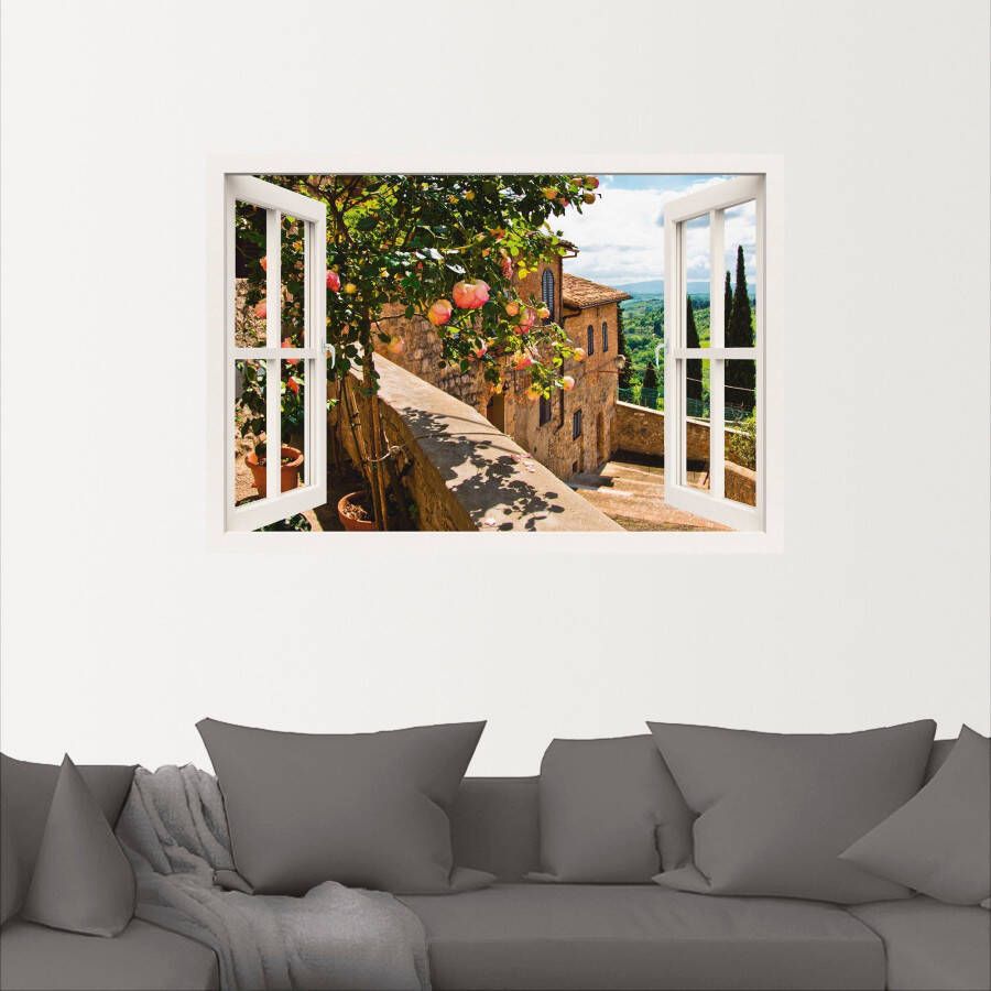 Artland Artprint Blik uit het venster rozen op balkon Toscane als artprint van aluminium artprint voor buiten artprint op linnen poster muursticker