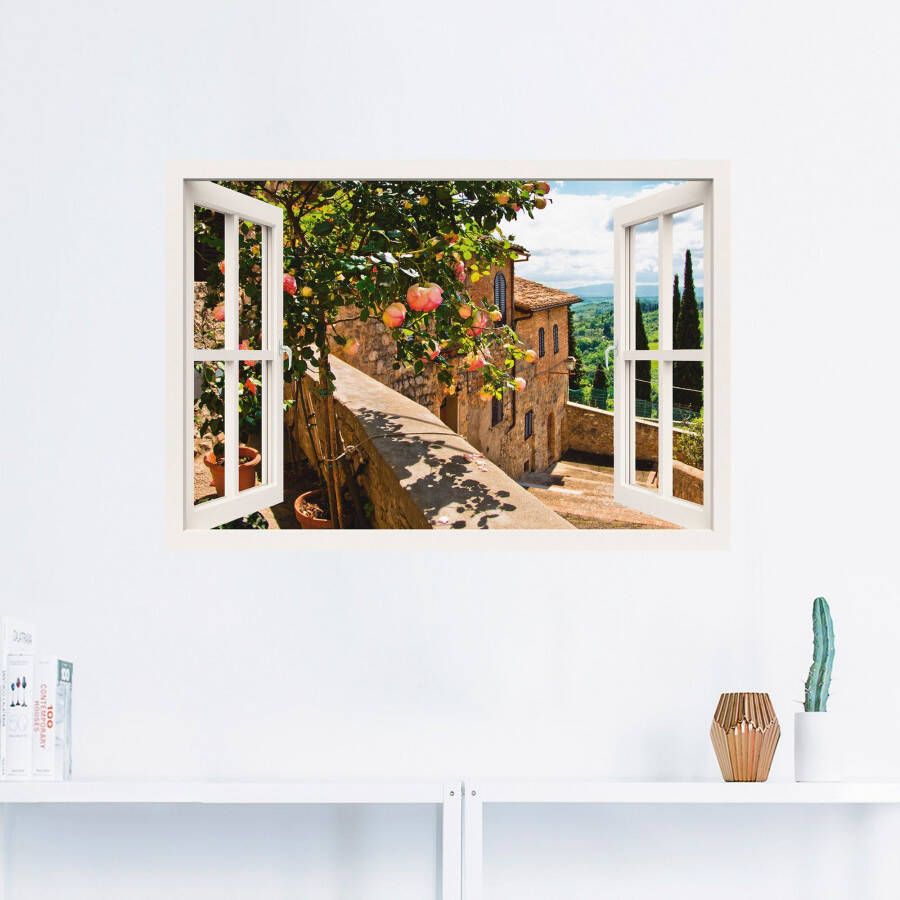 Artland Artprint Blik uit het venster rozen op balkon Toscane als artprint van aluminium artprint voor buiten artprint op linnen poster muursticker