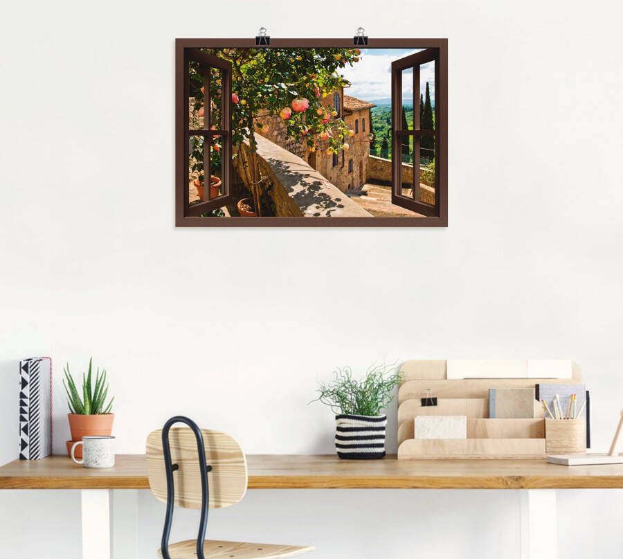 Artland Artprint Blik uit het venster rozen op balkon Toscane als artprint van aluminium artprint voor buiten artprint op linnen poster muursticker