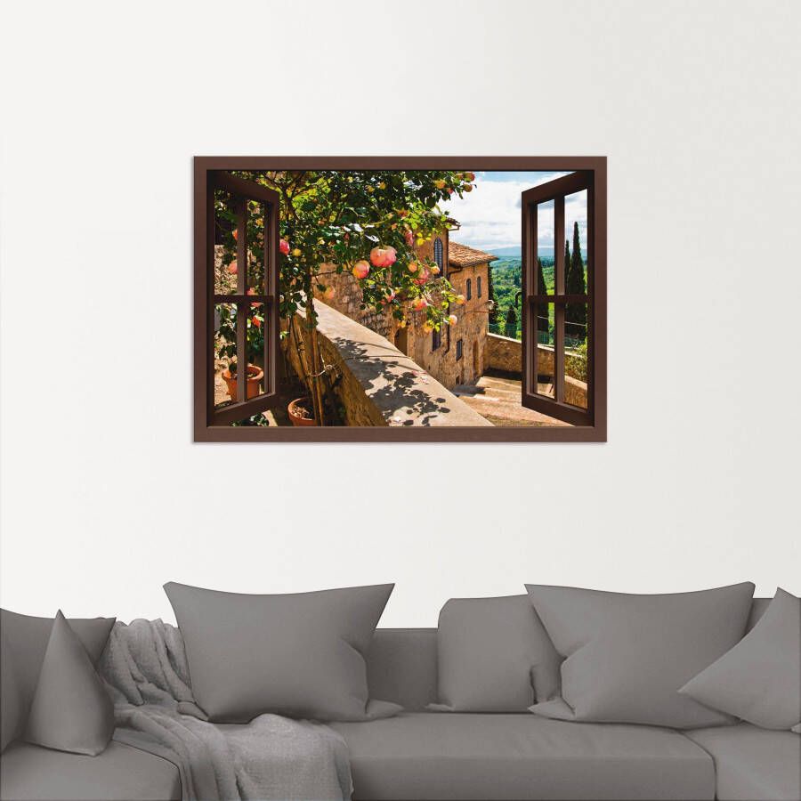 Artland Artprint Blik uit het venster rozen op balkon Toscane als artprint van aluminium artprint voor buiten artprint op linnen poster muursticker