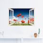 Artland Artprint Blik uit het venster veld met klaprozen als artprint op linnen poster muursticker in verschillende maten - Thumbnail 2