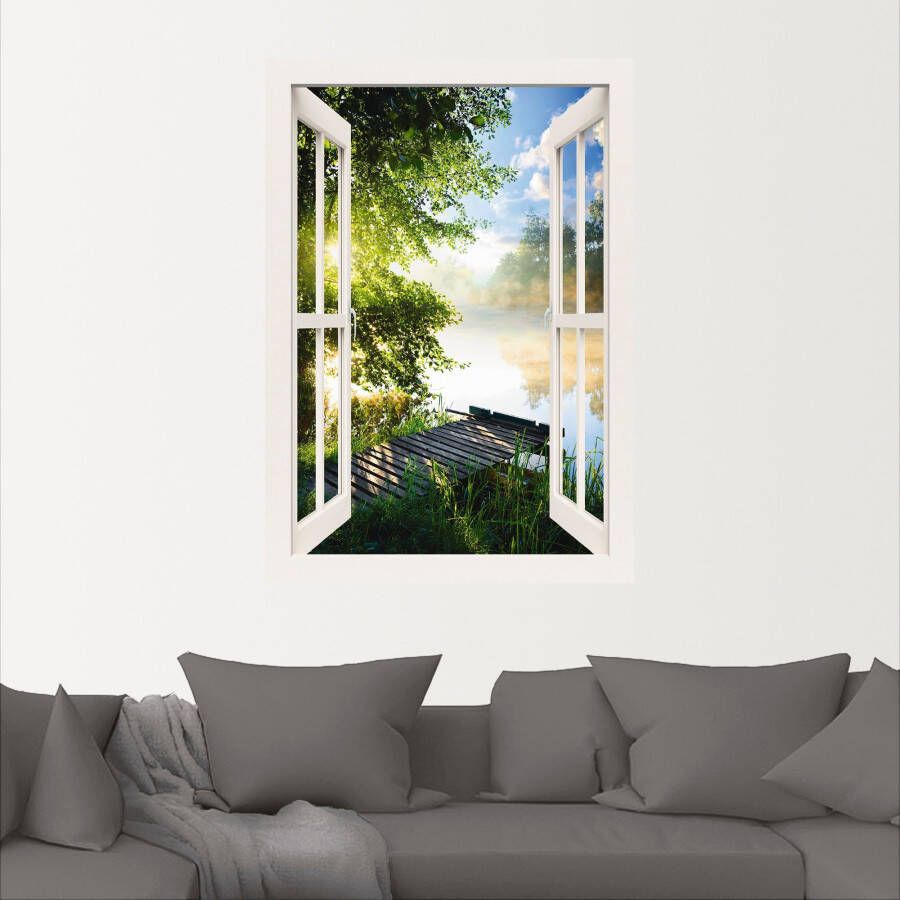 Artland Artprint Blik uit het venster visplek bij de rivier als artprint van aluminium artprint voor buiten artprint op linnen poster muursticker