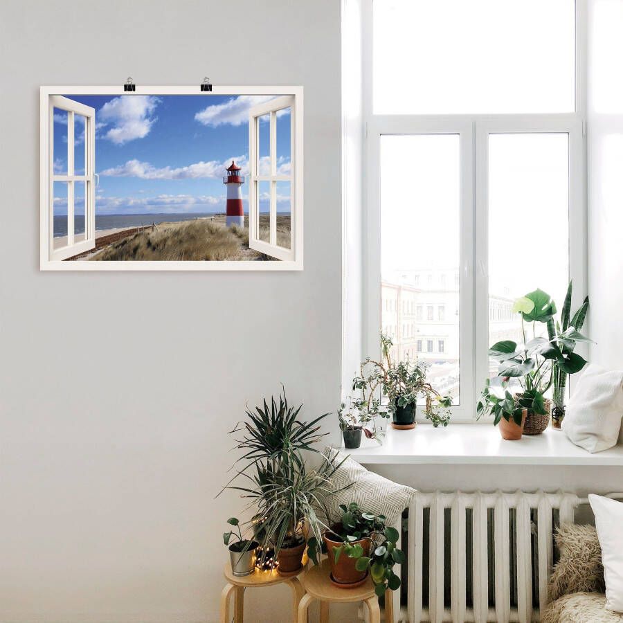 Artland Artprint Blik uit het venster vuurtoren Sylt als artprint op linnen poster muursticker in verschillende maten