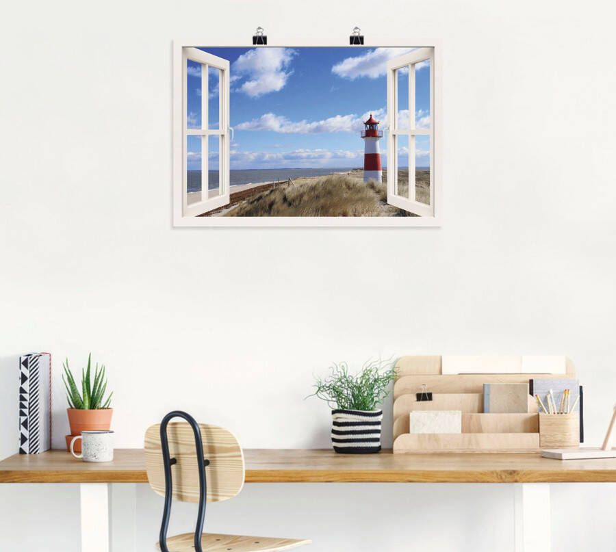 Artland Artprint Blik uit het venster vuurtoren Sylt als artprint op linnen poster muursticker in verschillende maten