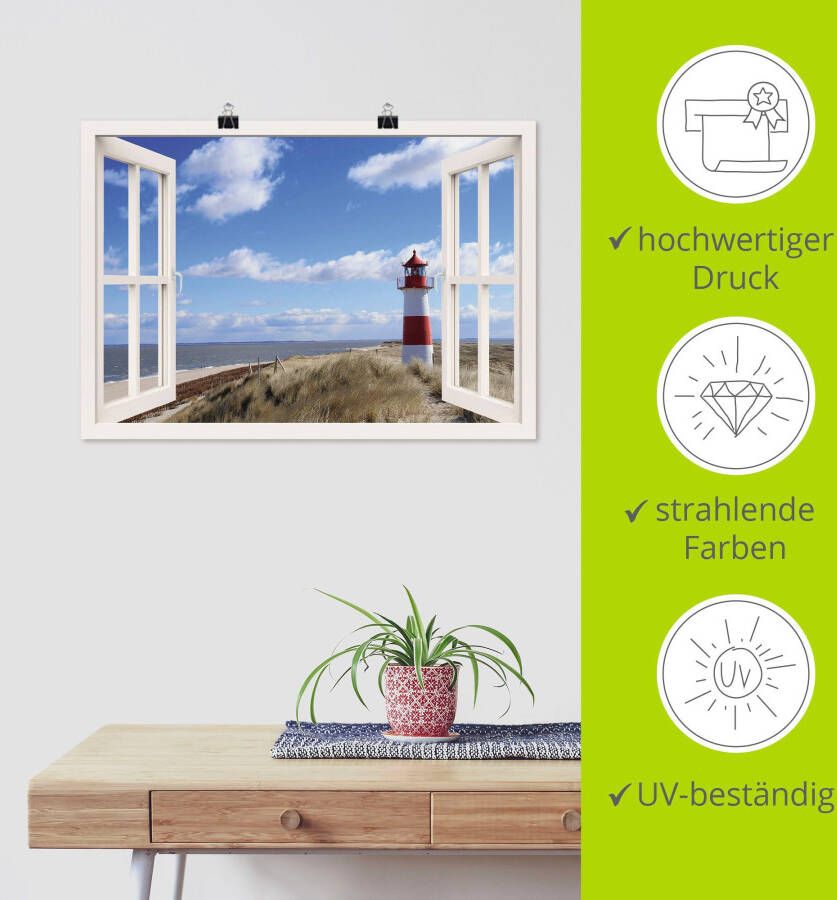 Artland Artprint Blik uit het venster vuurtoren Sylt als artprint op linnen poster muursticker in verschillende maten