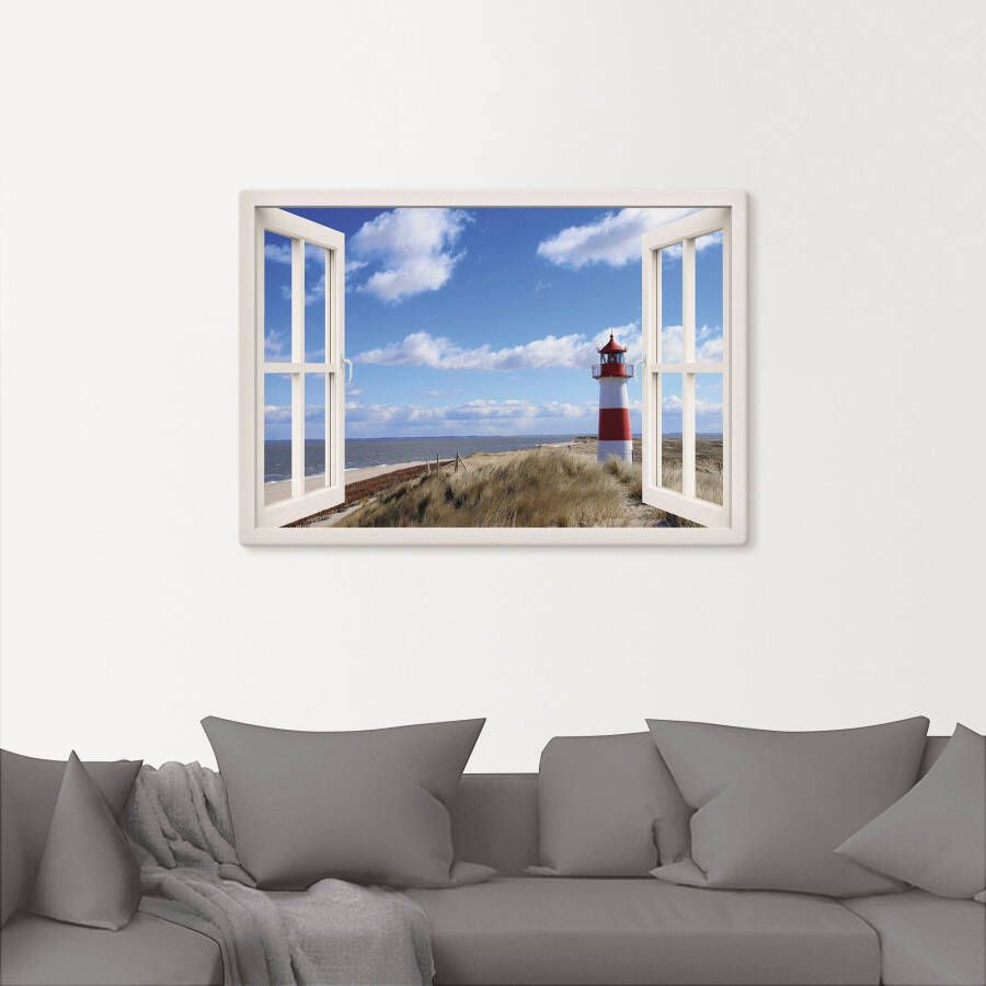 Artland Artprint Blik uit het venster vuurtoren Sylt als artprint op linnen poster muursticker in verschillende maten