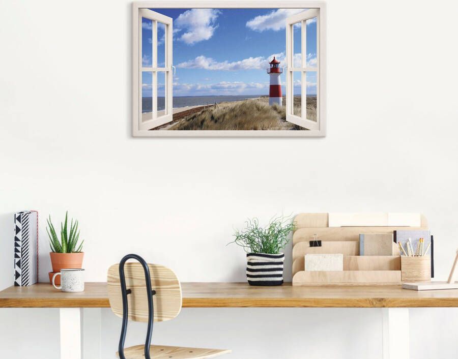 Artland Artprint Blik uit het venster vuurtoren Sylt als artprint op linnen poster muursticker in verschillende maten