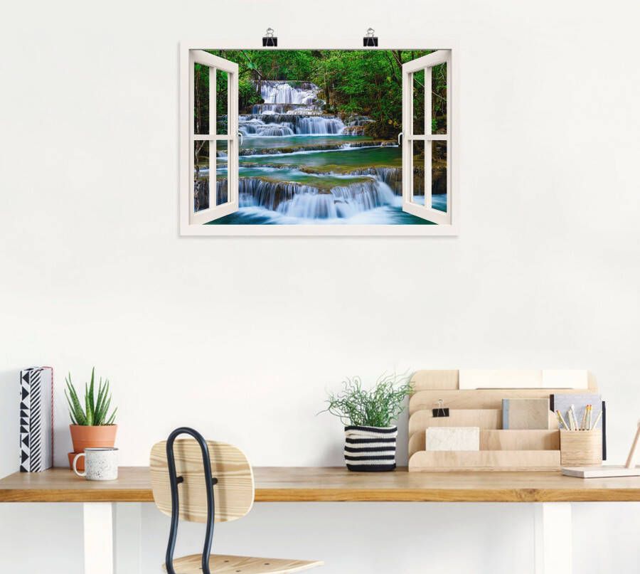 Artland Artprint Blik uit het venster waterval in Kanchanaburi als artprint op linnen poster muursticker in verschillende maten