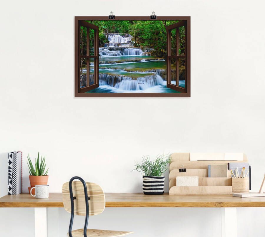 Artland Artprint Blik uit het venster waterval in Kanchanaburi als artprint op linnen poster muursticker in verschillende maten