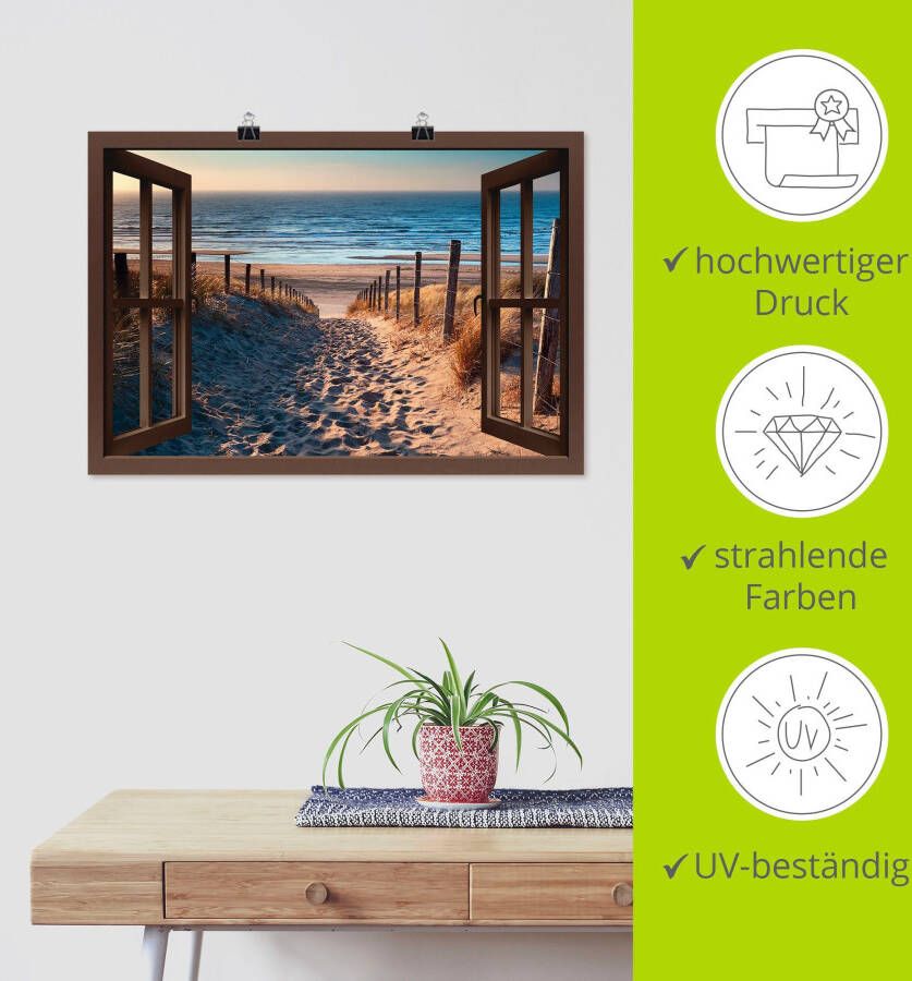 Artland Artprint Blik uit het venster weg naar Noordzeestrand als artprint op linnen poster muursticker in verschillende maten