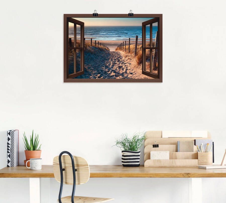 Artland Artprint Blik uit het venster weg naar Noordzeestrand als artprint op linnen poster muursticker in verschillende maten