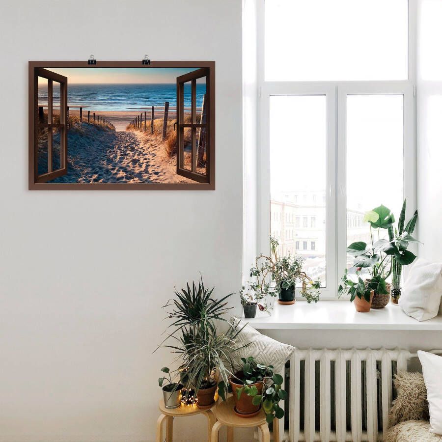 Artland Artprint Blik uit het venster weg naar Noordzeestrand als artprint op linnen poster muursticker in verschillende maten