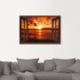 Artland Artprint Blik uit het venster zonsondergang aan het strand als artprint op linnen poster muursticker in verschillende maten - Thumbnail 3