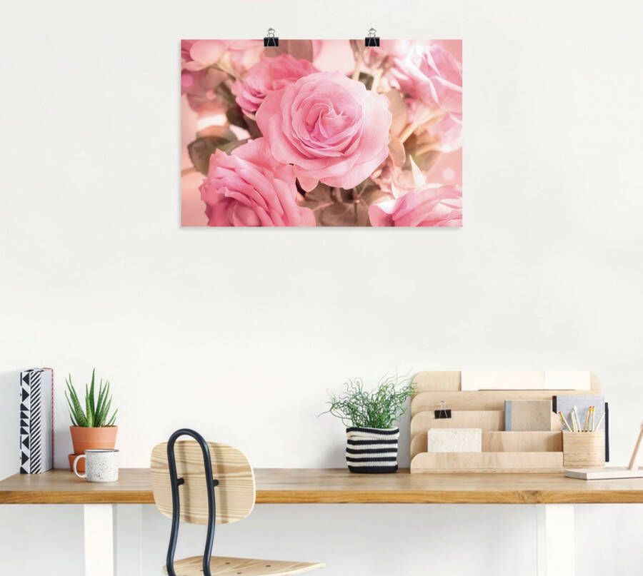 Artland Artprint Boeket roze rozen als artprint op linnen poster in verschillende formaten maten