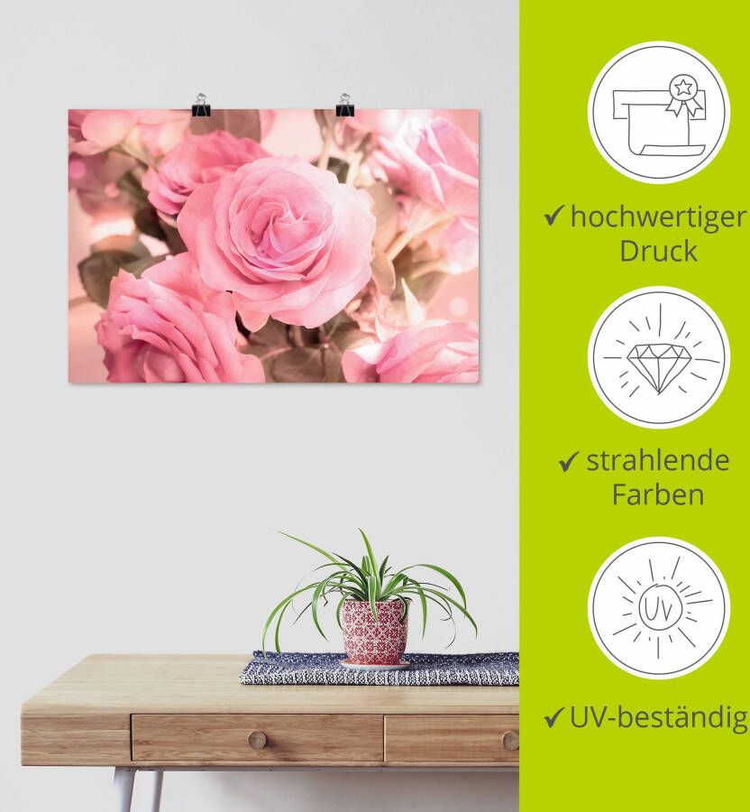 Artland Artprint Boeket roze rozen als artprint op linnen poster in verschillende formaten maten