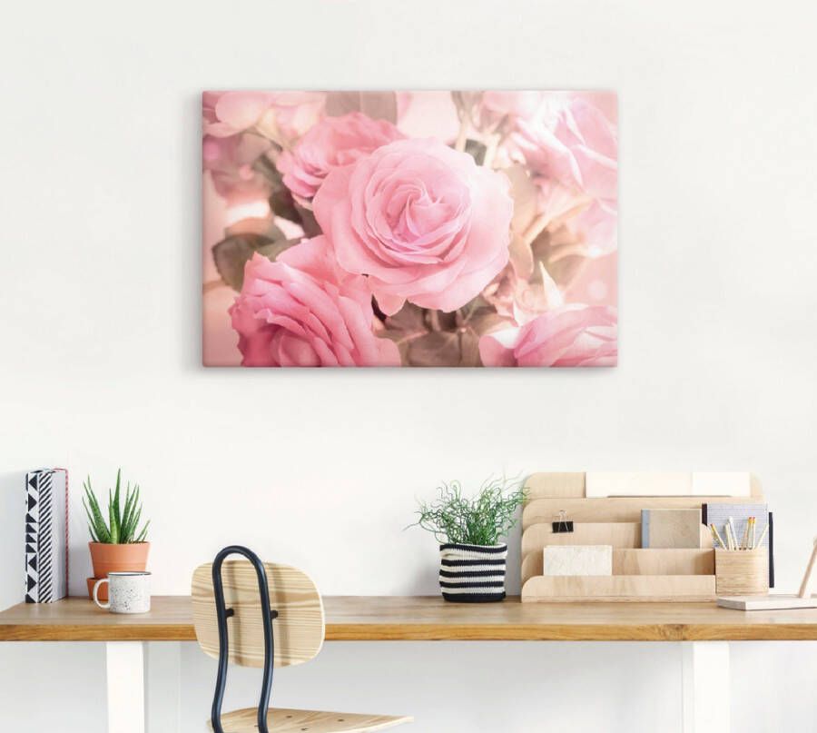 Artland Artprint Boeket roze rozen als artprint op linnen poster in verschillende formaten maten