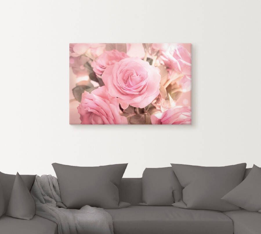 Artland Artprint Boeket roze rozen als artprint op linnen poster in verschillende formaten maten