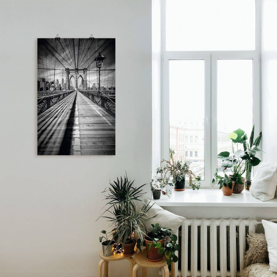 Artland Artprint Brooklyn Bridge New York City monochroom als artprint op linnen poster in verschillende formaten maten