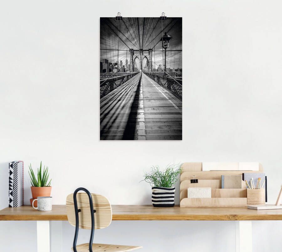 Artland Artprint Brooklyn Bridge New York City monochroom als artprint op linnen poster in verschillende formaten maten