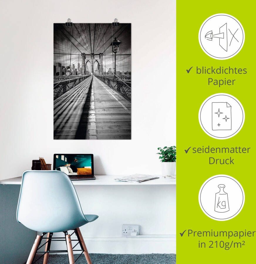 Artland Artprint Brooklyn Bridge New York City monochroom als artprint op linnen poster in verschillende formaten maten