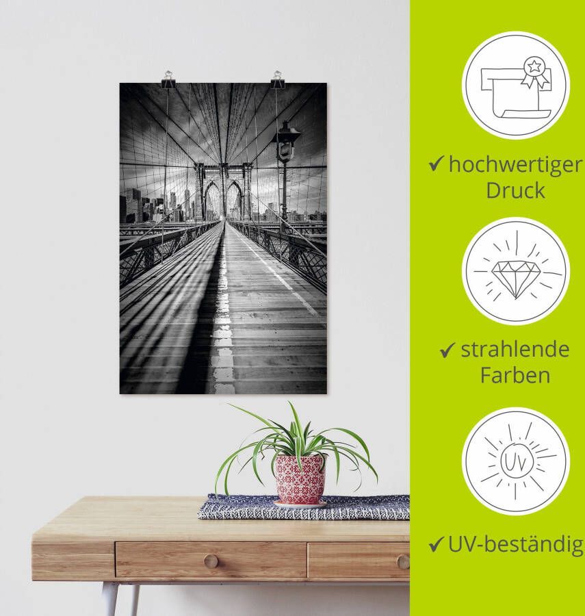 Artland Artprint Brooklyn Bridge New York City monochroom als artprint op linnen poster in verschillende formaten maten