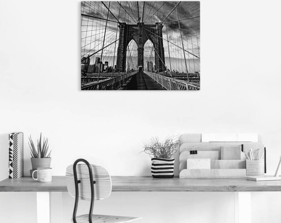 Artland Artprint Brooklyn Bridge zwart wit als artprint van aluminium artprint voor buiten artprint op linnen poster in verschillende maten. maten