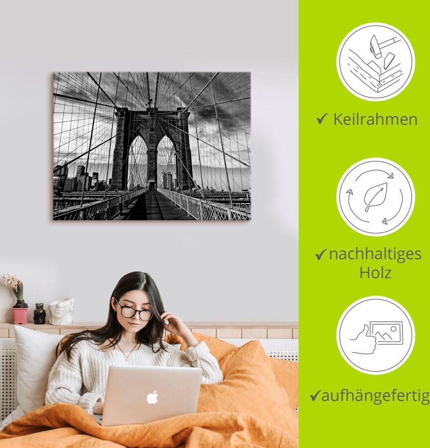 Artland Artprint Brooklyn Bridge zwart wit als artprint van aluminium artprint voor buiten artprint op linnen poster in verschillende maten. maten