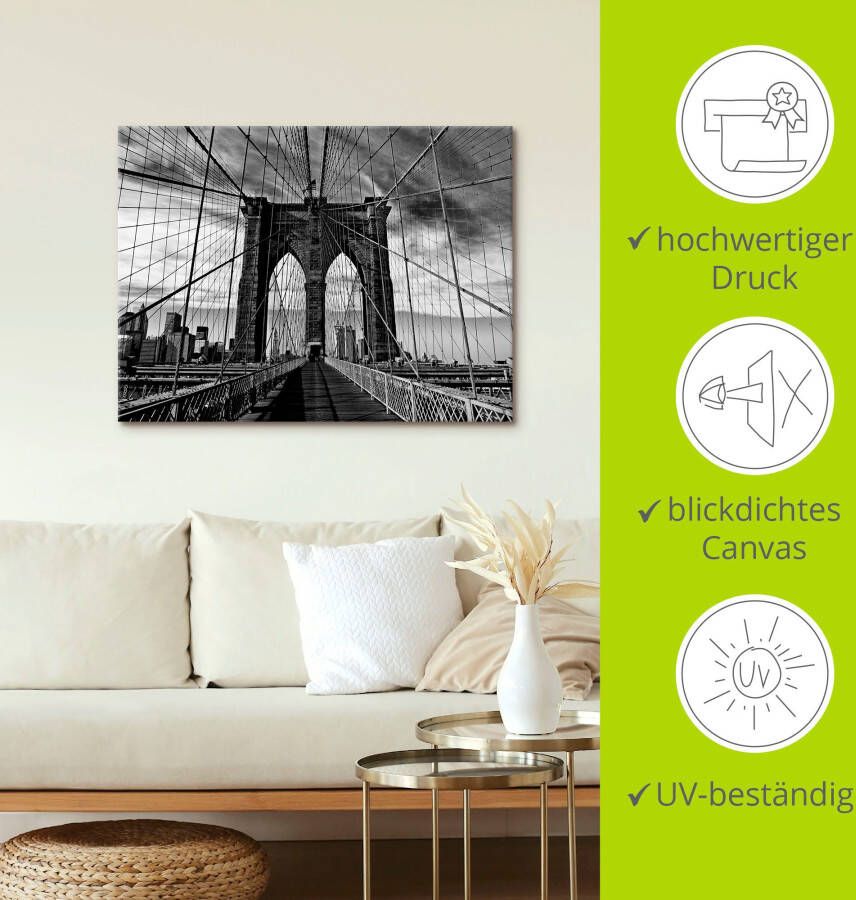 Artland Artprint Brooklyn Bridge zwart wit als artprint van aluminium artprint voor buiten artprint op linnen poster in verschillende maten. maten