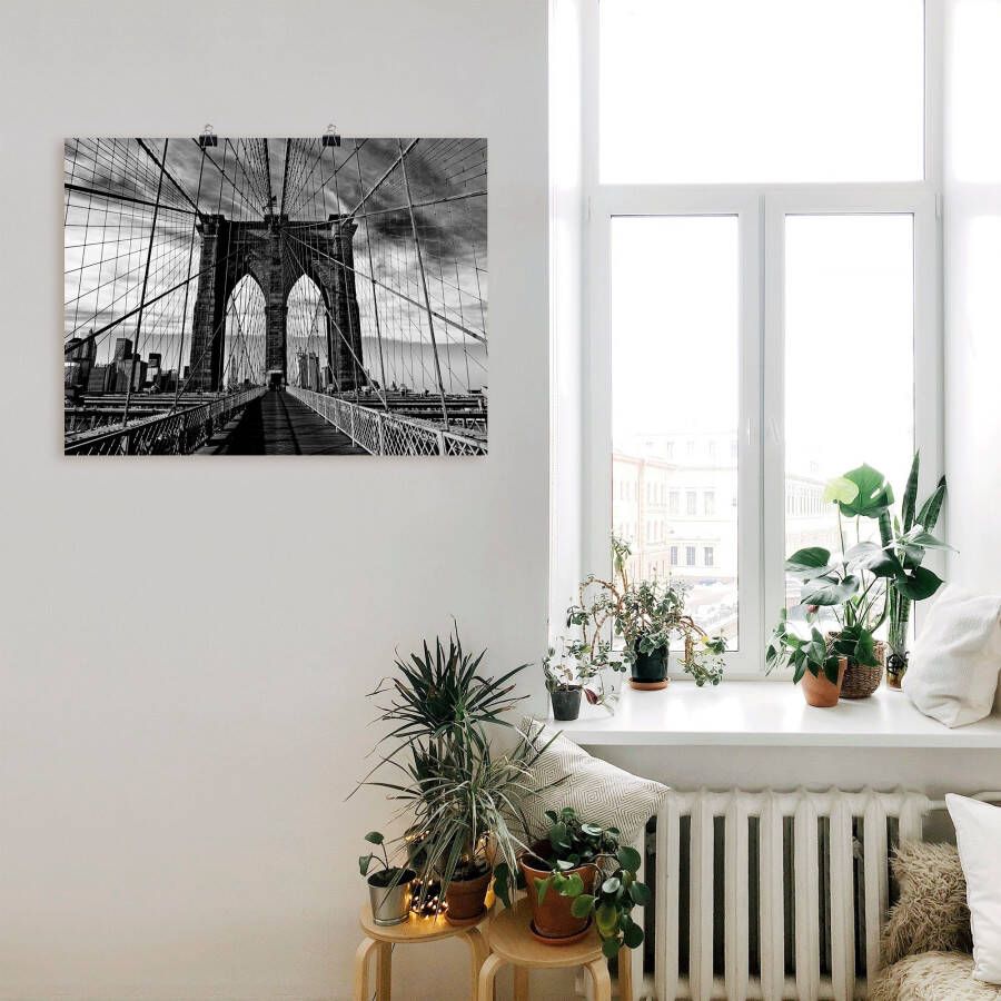 Artland Artprint Brooklyn Bridge zwart wit als artprint van aluminium artprint voor buiten artprint op linnen poster in verschillende maten. maten