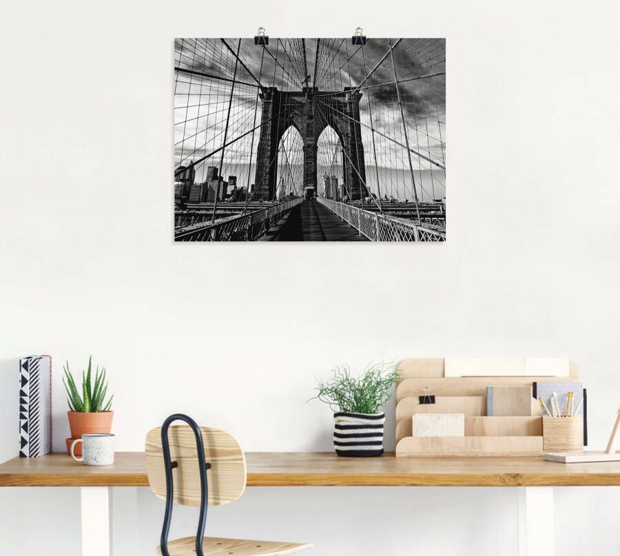 Artland Artprint Brooklyn Bridge zwart wit als artprint van aluminium artprint voor buiten artprint op linnen poster in verschillende maten. maten